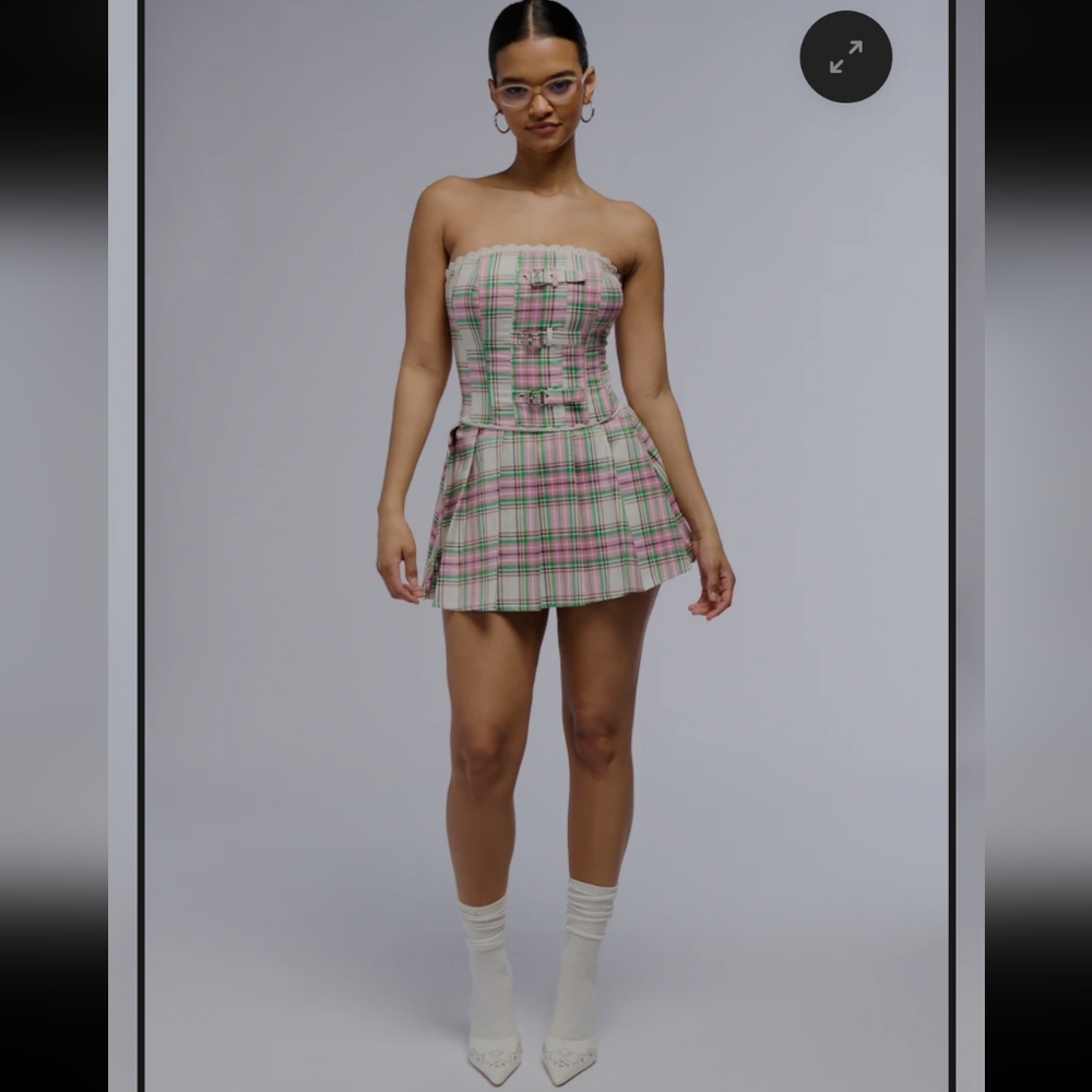 AKIRA Pink and Green Plaid Skirt Set